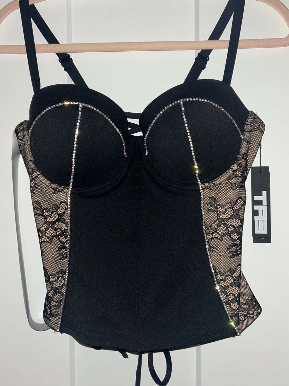 TA3 Black Lace Rhinestone Bustier Top - Picture 3 of 10